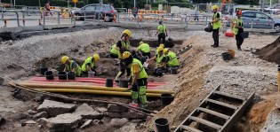 Arkeologiset kaivaukset Aurasillan ja Hämeenkadun kulmassa.